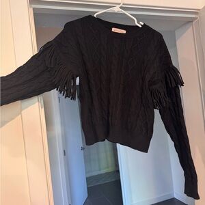 Black Cable Knit Sweater with Fringe by Philosophy